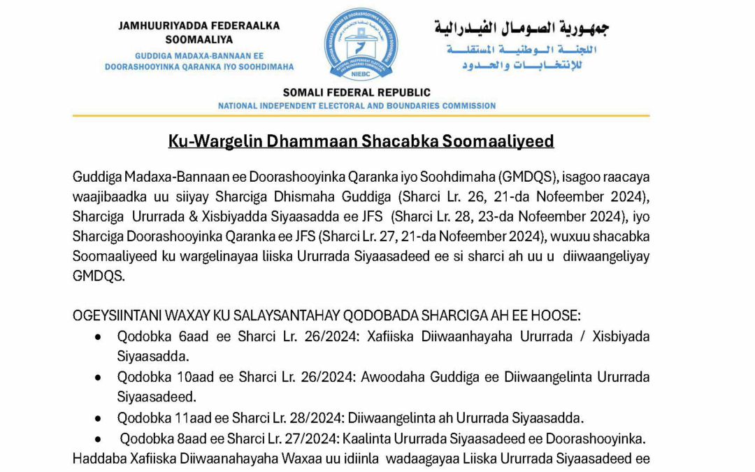 Wargelin: Shaacinta Ururrada Siyaasadeed ee Diiwaangashan